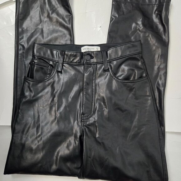 Abercrombie & Fitch Size 27 Short 90's Straight High Rise Faux Leather Pants - Picture 6 of 13